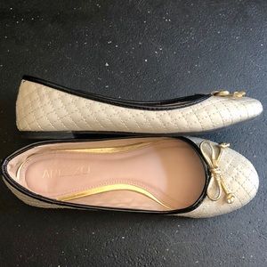 Cream, Gold and Black Ballet Flats